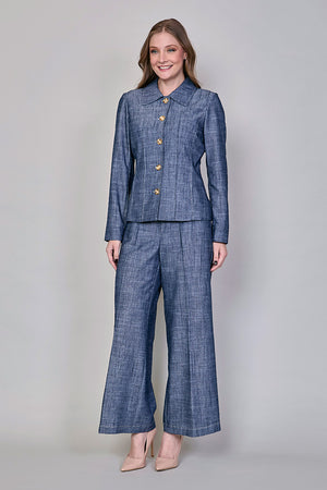 Conjunto de saco manga larga con pantalón amplio azul