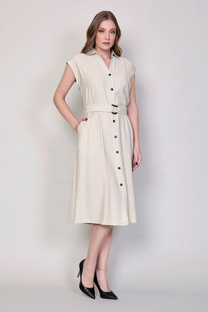 Vestido camisero casual color gris con cinturón