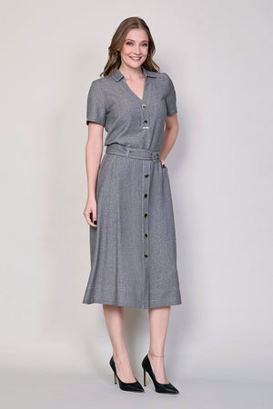Vestido cuello v casual manga corta color gris