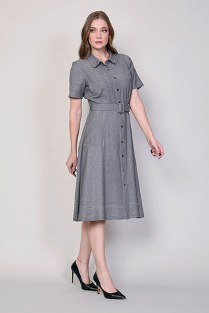 Vestido camisero casual manga corta color gris