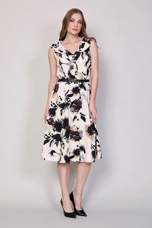 Vestido elegante estamapado cuello V con bolsillos