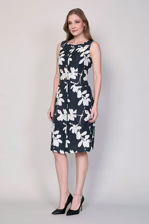 Vestido azul marino sin mangas con estampado floral