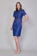 Cargar imagen en el visor de la galería, Vestido casual casual corte tubo con cinturón color azul