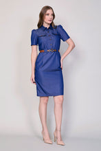 Cargar imagen en el visor de la galería, Vestido casual casual corte tubo con cinturón color azul