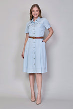 Cargar imagen en el visor de la galería, Vestido casual camisero color azul con cinturón