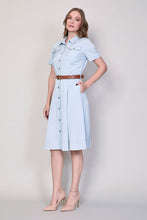 Cargar imagen en el visor de la galería, Vestido casual camisero color azul con cinturón