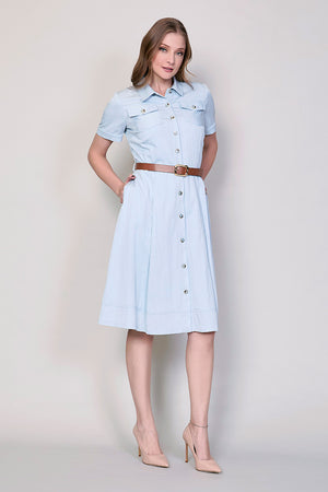 Vestido casual camisero color azul con cinturón