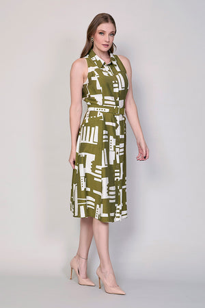 Vestido camisero sin mangas color verde con estampado