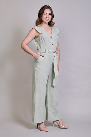 Jumpsuit casual color menta sin manga con cinturón