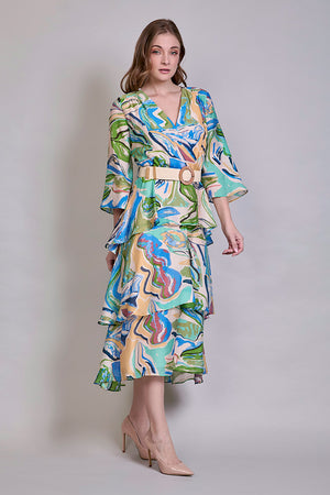 Vestido casual multicolor con olanes tipo cup
