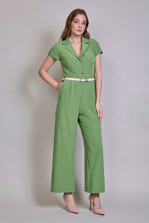 Jumpsuit casual manga corta color verde con cinturón