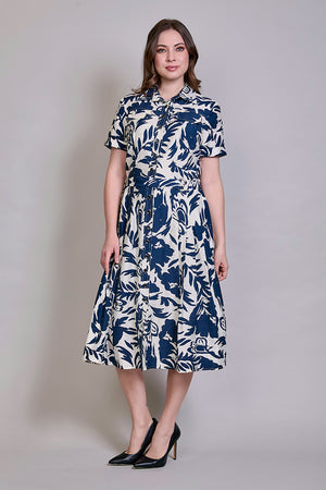 Vestido casual camisero color marino con estampado