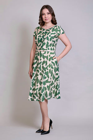 Vestido elegante con botones color verde con cinturón