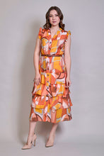 Cargar imagen en el visor de la galería, Vestido casual estampado color naranja sin manga