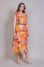 Cargar imagen en el visor de la galería, Vestido casual estampado color naranja sin manga