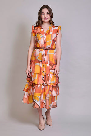Vestido casual estampado color naranja sin manga
