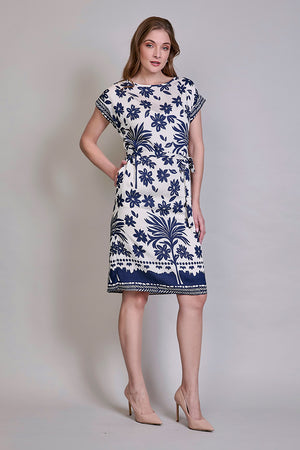 Vestido casual maga corta color blanco con estampado