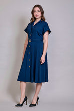 Cargar imagen en el visor de la galería, Vestido camisero con manga y cinturón color azul