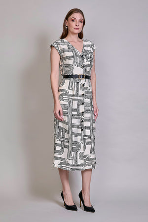Vestido casual cuello v con estampado color negro