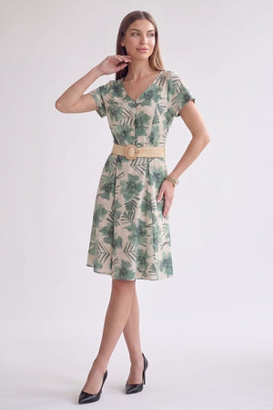 Vestido casual manga corta color verde con estampado