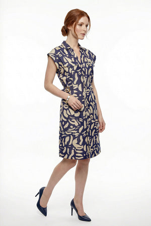 Vestido casual con botones color azul con estampado