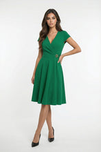 Cargar imagen en el visor de la galería, Vestido verde elegante cuello V con drapeado lateral