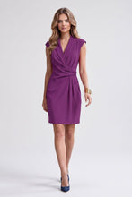 Cargar imagen en el visor de la galería, Vestido elegante cuello V con drapeado color morado
