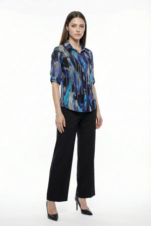 Conjunto de camisa estampada color azul con pantalón
