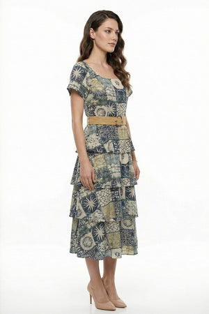 Maxi vestido estampado color azul cuello cuadrado