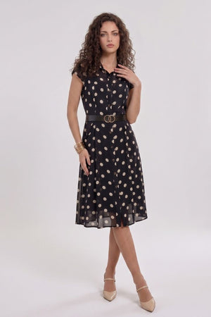 Vestido negro con lunares tipo camisero con cinturón