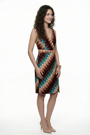 Vestido sin manga con estampado multicolor cuello V