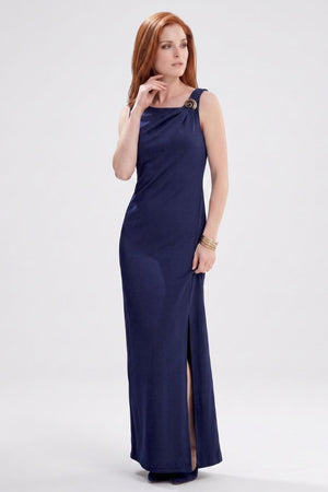 Maxi vestido elegante corte recto color azul marino