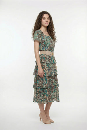 Vestido largo casual cuello cuadrado color verde
