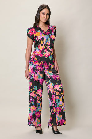 Blusa casual cuello V con estampado multicolor