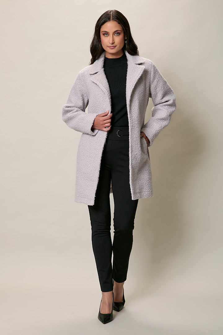 Abrigo largo invernal color gris tela afelpada