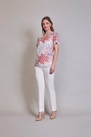 Blusa elegante manga corta con estamado multicolor
