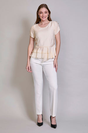 Blusa casual de manga corta de color beige