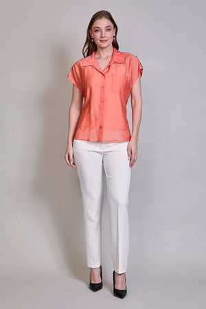 Blusa ligera de manga corta de color naranja