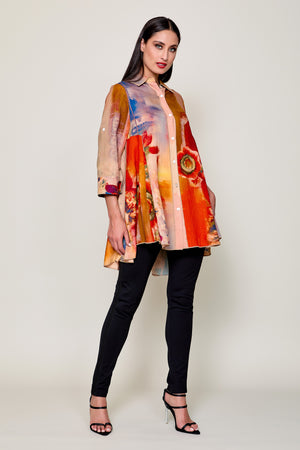 Camisa larga casual suelta con estampado multicolor