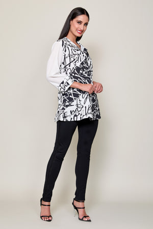 Camisa casual negro con blanco manga 3/4 con botones