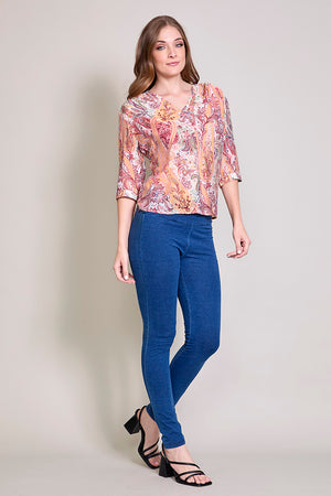 Blusa casual estampada cuello V manga 3/4