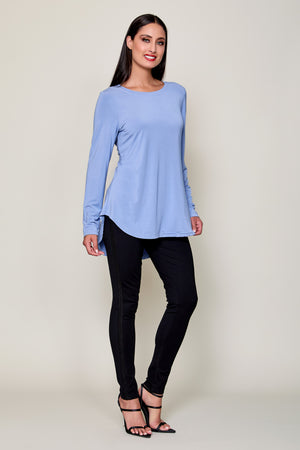 Blusa larga casual cuello redondo manga larga color azul