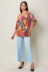 Blusa invernal manga larga con estampado artístico