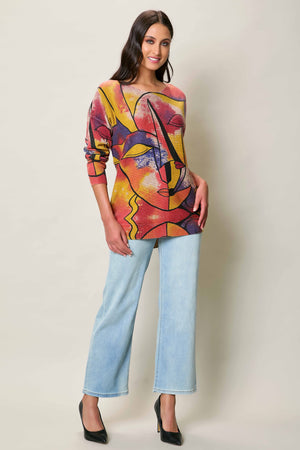 Blusa invernal manga larga con estampado artístico