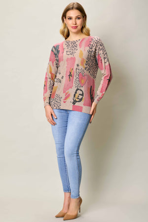 Blusa invernal manga larga con estampado color rosa