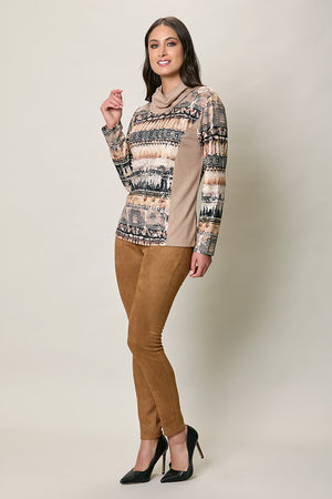 Blusa invernal cuello alto con estampado color café