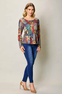 Blusa invernal manga larga con botones y estampado