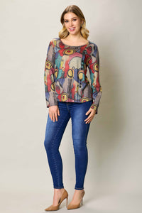 Blusa invernal manga larga con botones y estampado