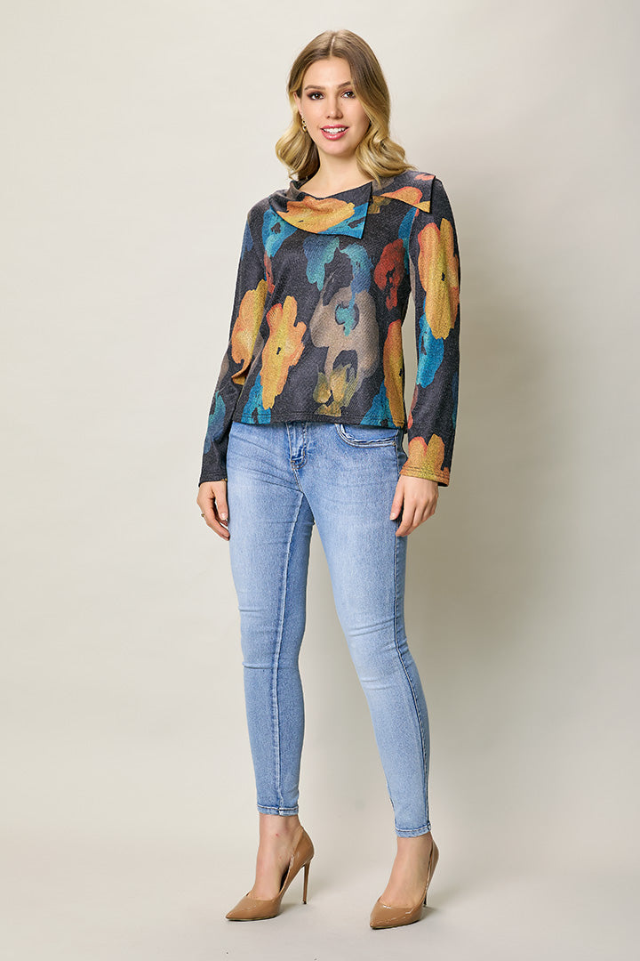 Blusa invernal estampada manga larga cuello redondo