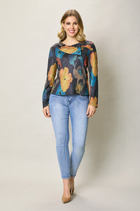 Blusa invernal estampada manga larga cuello redondo
